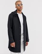 Asos Design Trench Coat With Detachable Hood In Black - Black