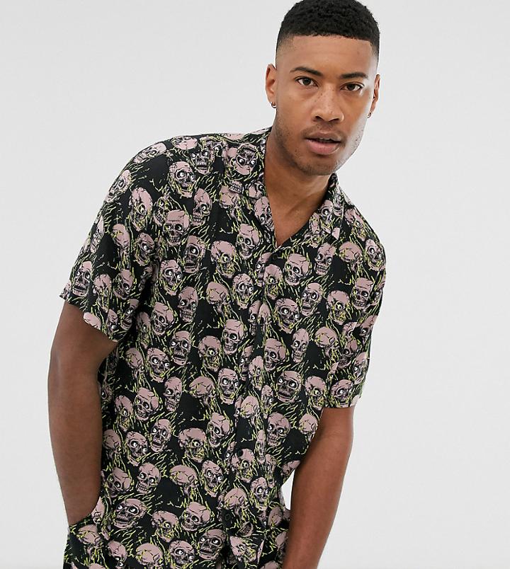 Collusion Tall Oversized Skull Print Shirt Two-piece - Stone