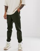 Asos Design Tapered Cargo Pants With Toggles In Green