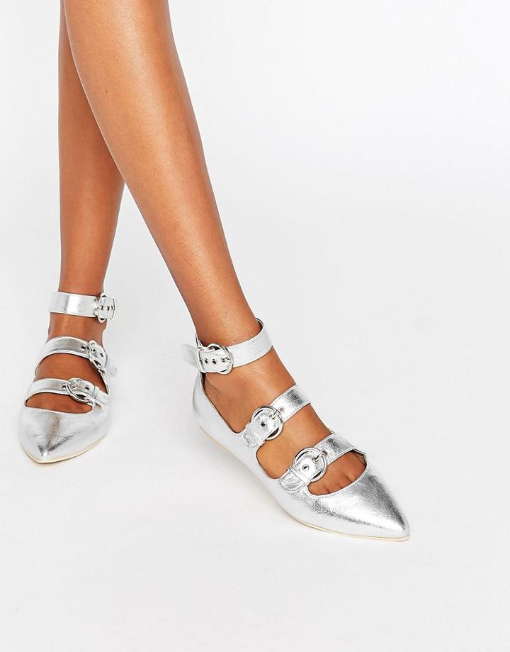 London Rebel Multi Buckle Metallic Point Shoe - Black