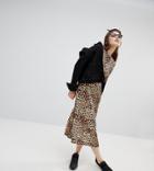 Reclaimed Vintage Inspired Open Back Leopard Print Dress - Brown