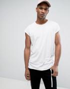 Jack & Jones Originals Longline T-shirt With Capped Sleeve And Draw Cord Hem - White