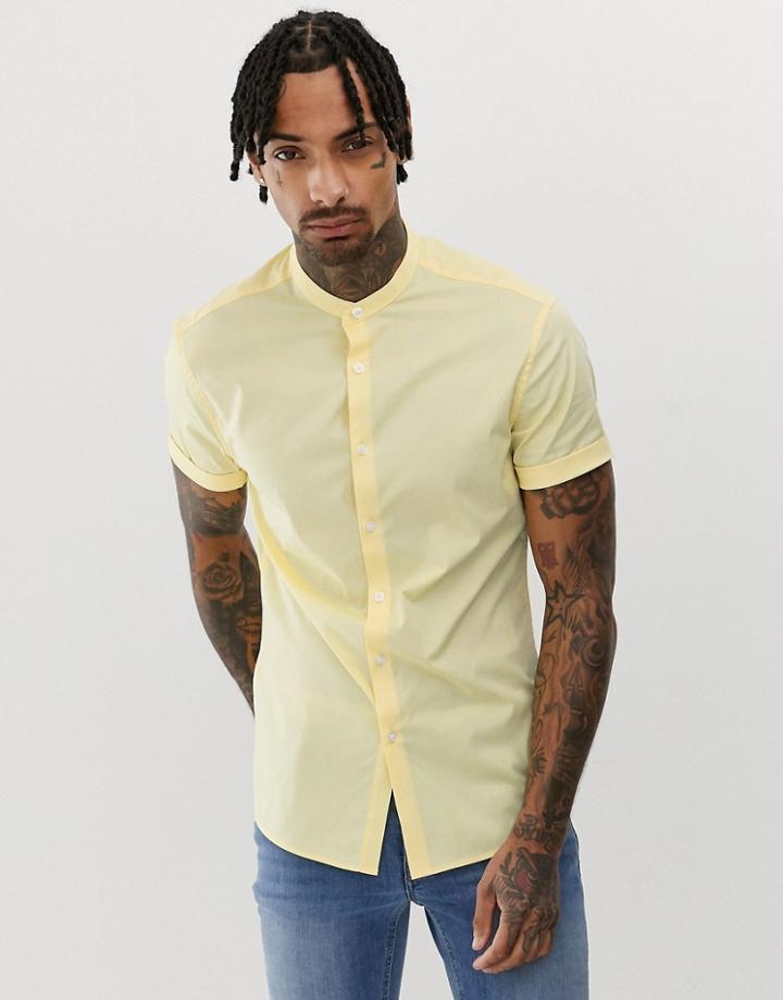 Asos Design Skinny Fit Grandad Collar Shirt In Yellow