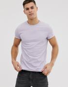 Asos Design Crew Neck T-shirt With Roll Sleeve In Purple - Purple