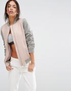 New Look Contrast Sleeve Bomber - Pink