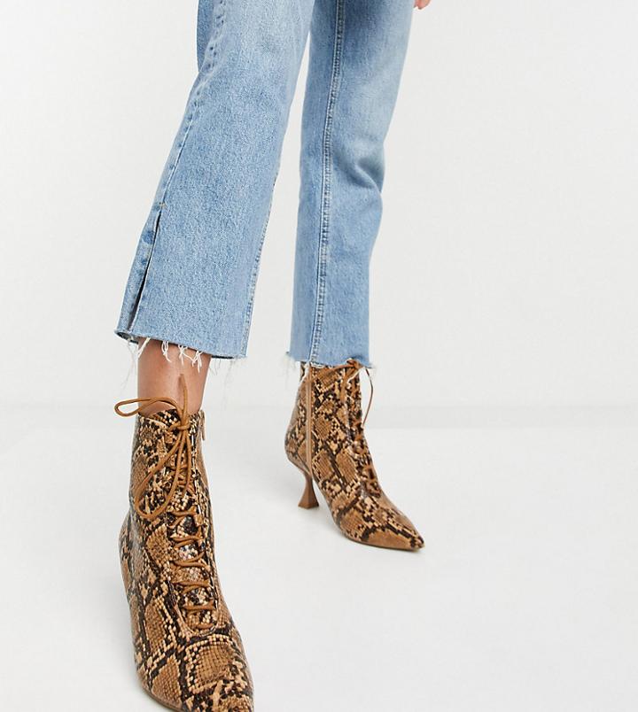 Asos Design Wide Fit Ricky Pointed Toe Lace Up Boot In Snake-multi