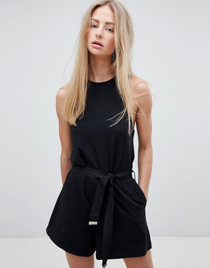 Dr Denim Romper With Exposed Zip - Black