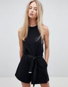 Dr Denim Romper With Exposed Zip - Black