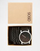 Asos Watch And Bracelet Set In Black - Black
