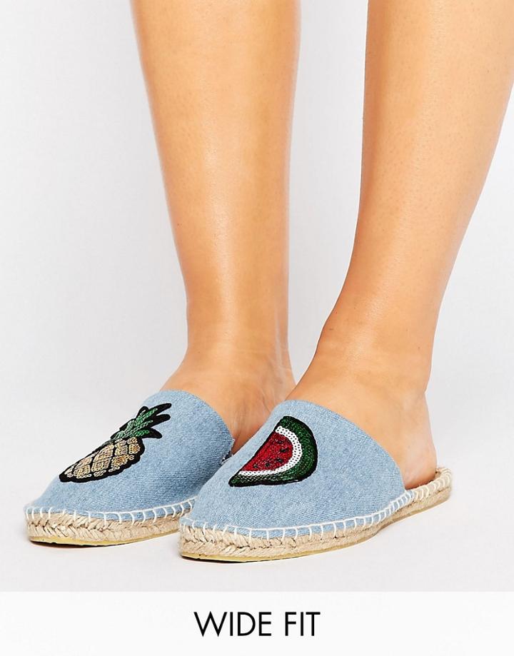 Asos Jamming Wide Fit Patch Espadrille Mules - Blue