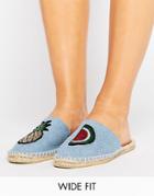 Asos Jamming Wide Fit Patch Espadrille Mules - Blue