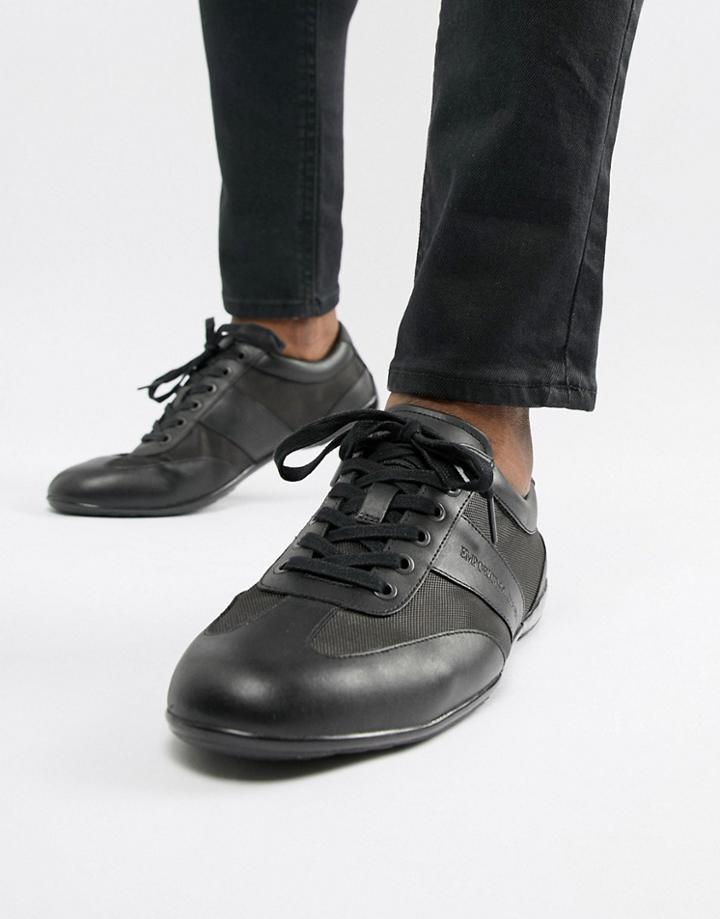 Emporio Armani City Leather & Nylon Mesh Sneakers In Black - Black