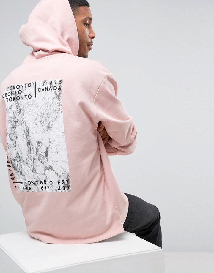 Asos Oversized Longline Hoodie With Marble Back Print - Pink