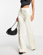 Liquorish Bridal Satin Structured Tailored Pants In White - Part Of A Set