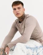 Asos Design Organic Long Sleeve T-shirt With Crew Neck In Beige