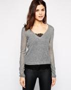 Warehouse V Neck Sweater With Lace Cami Top - Gray