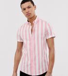 Asos Design Tall Slim Stripe Shirt In Pink
