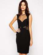 Lipsy Sweetheart Pencil Dress With Mesh - Black