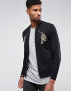 Asos Jersey Bomber Jacket With Tiger Embroidery - Black