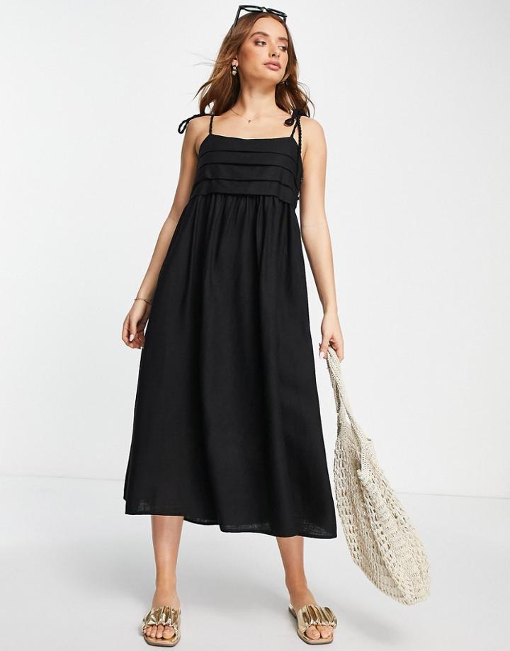 Selected Femme Pleat Front Midi Cami Dress With Rope Straps In Black