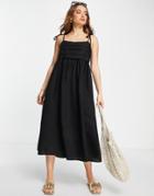 Selected Femme Pleat Front Midi Cami Dress With Rope Straps In Black