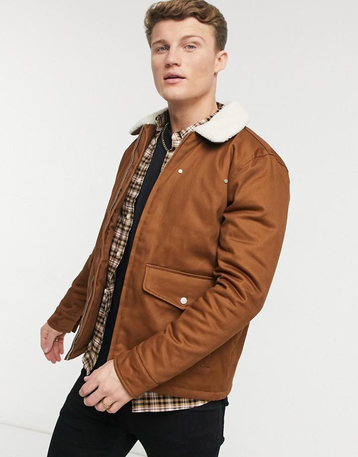 Topman Borg Harrington Jacket In Tan-brown