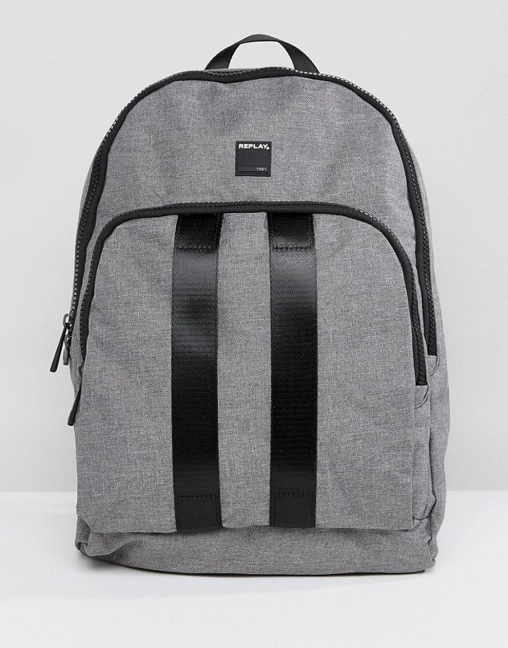 Replay Double Strap Logo Backpack - Gray