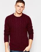 Asos Lambswool Rich Cable Knit Jumper - Burgundy