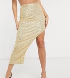Club L London Tall Sequin Maxi Skirt In Light Gold