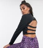Crooked Tongues Long Sleeve Crop Top With Open Strap Back-black