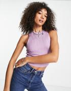 Topshop Knitted Crop Rib Tank Top In Lilac-purple
