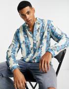 Topman Floral Stripe Shirt In Multi-blues