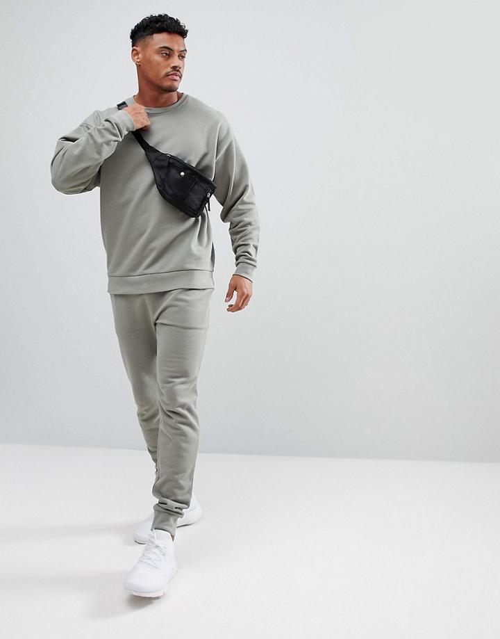Asos Oversized Sweatshirt/skinny Joggers Tracksuit In Green - Green