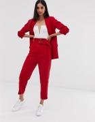 Stradivarius Two-piece Belted Tailored Pants In Red - Red