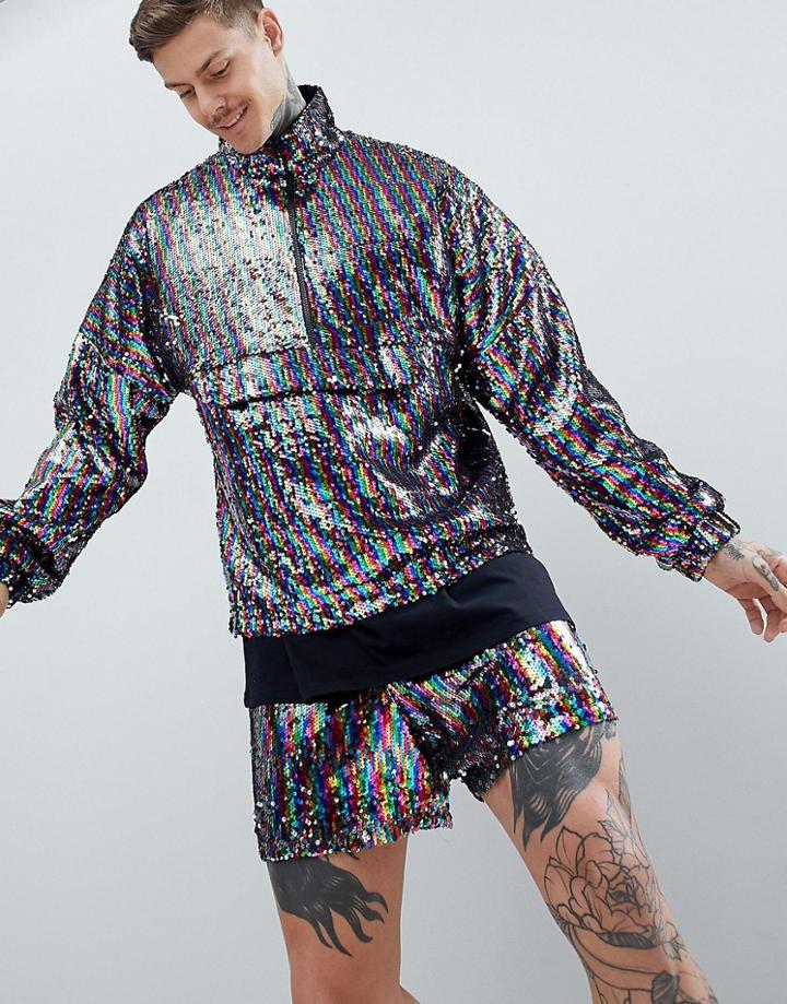 Asos Design Co-ord Festival Sequin Overhead Windbreaker - Multi