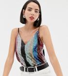 Warehouse Cami Top In Rainbow Sequin - Multi
