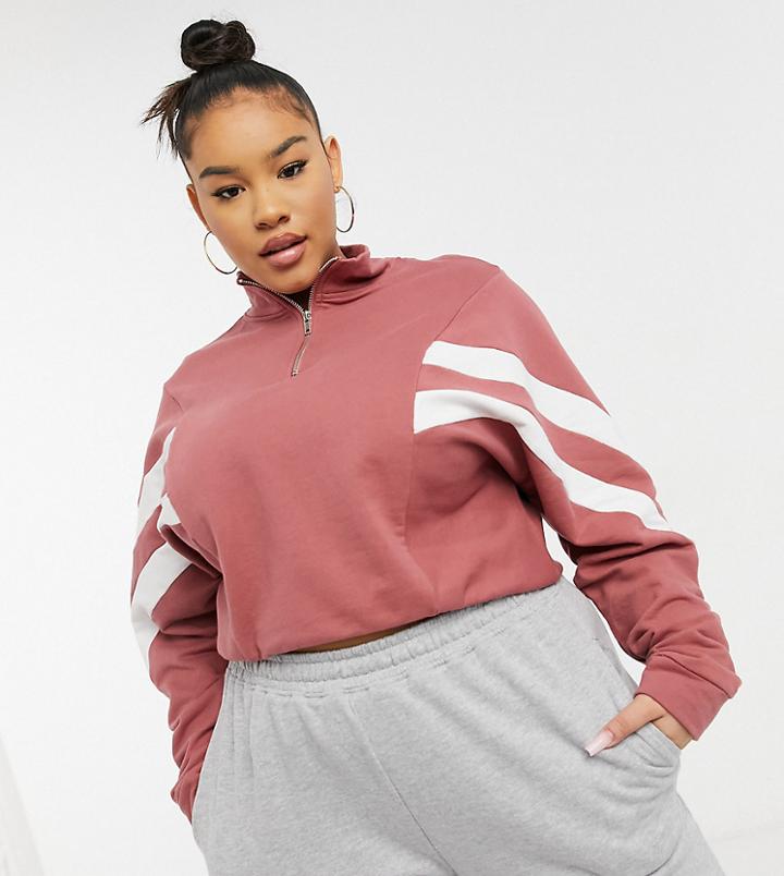 Influence Plus Stripe Half Zip Sweater Set In Dusky Pink