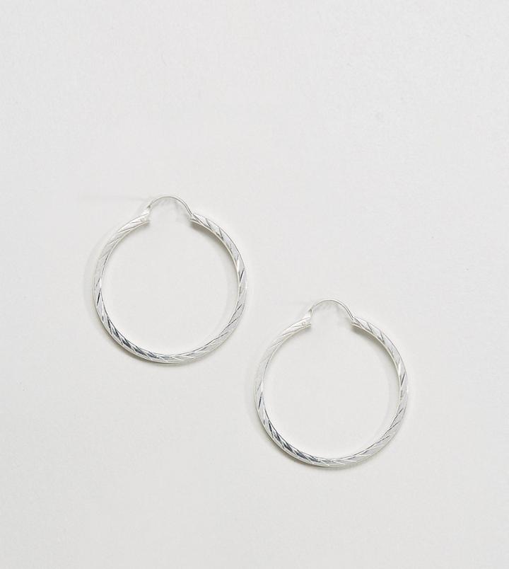 Designb London Sterling Silver Etched Hoop Earrings - Silver