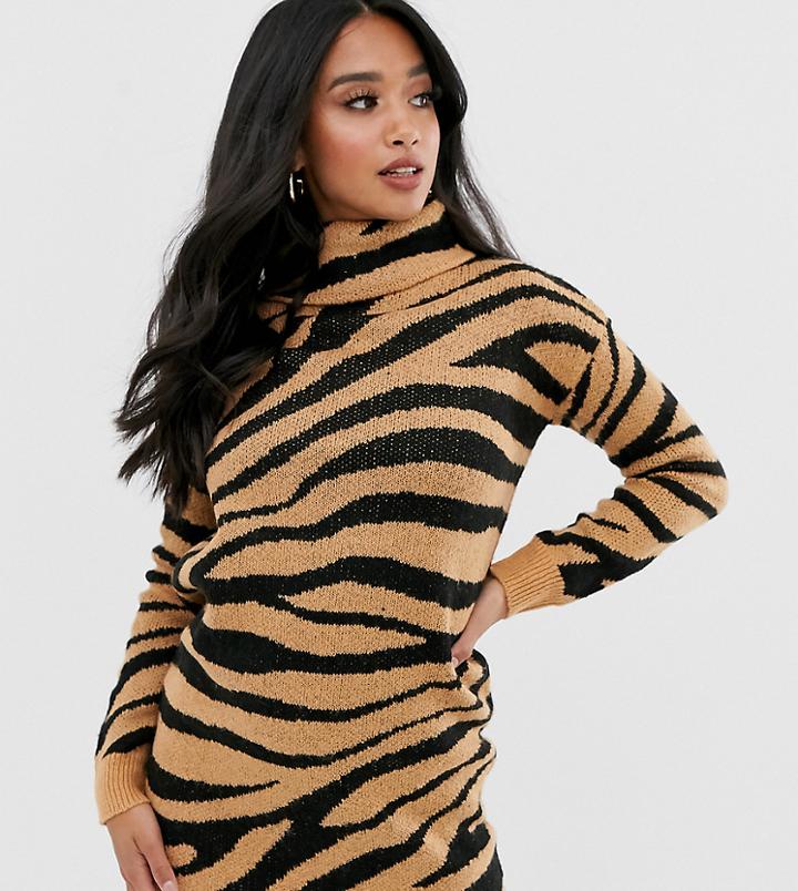 Brave Soul Petite Zigby Animal Print Roll Neck Sweater Dress