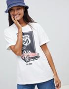 Pull & Bear Route 66 Motif T-shirt In Off White - Cream