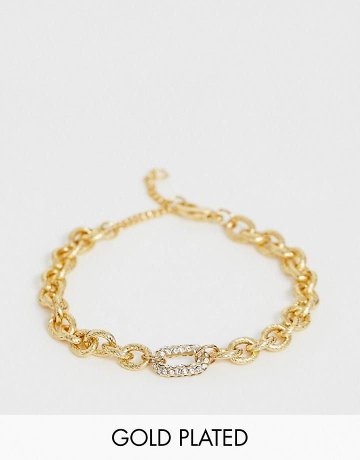 Asos Design Premium Gold Plated Bracelet With Swarovski Crystal Oval Link Pendant - Gold