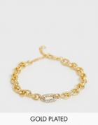 Asos Design Premium Gold Plated Bracelet With Swarovski Crystal Oval Link Pendant - Gold