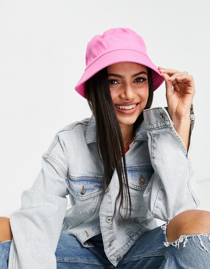 Asos Design Canvas Bucket Hat In Bright Pink