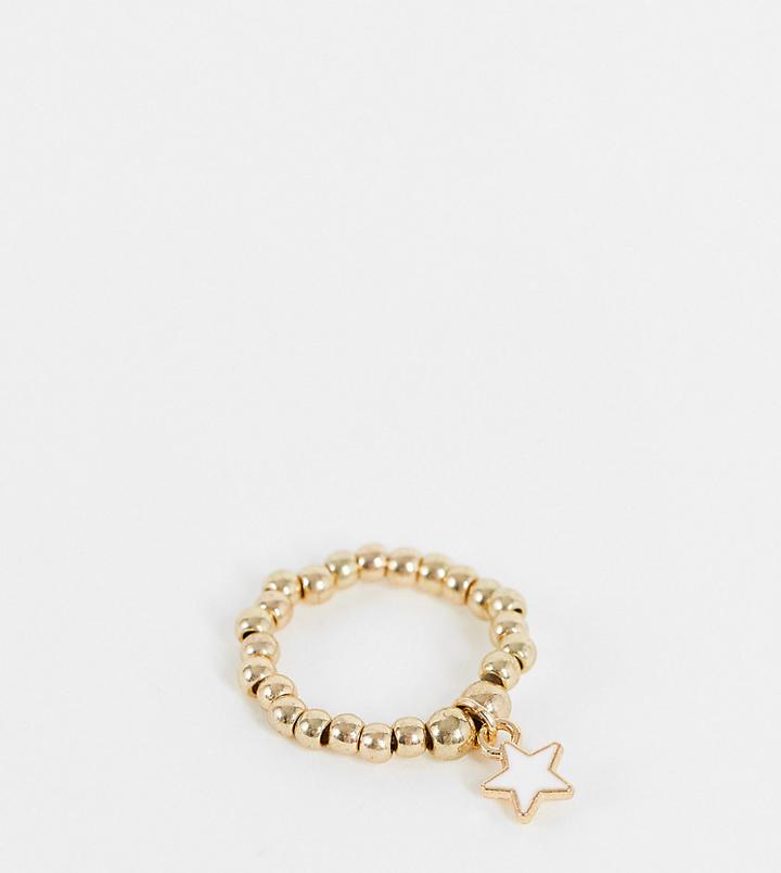 Pieces Exclusive Stretchy Gold Ring With Star Charm In White
