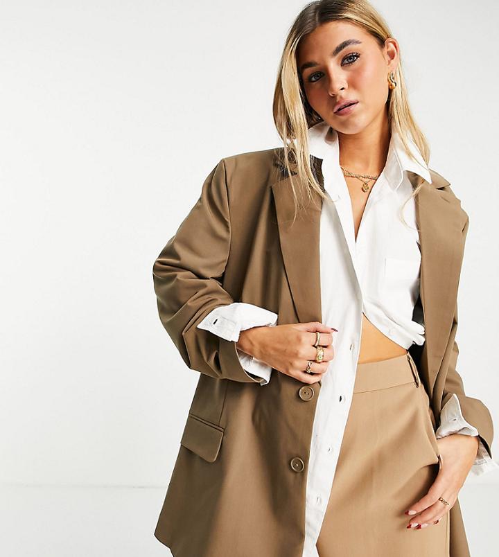 Collusion Oversized Blazer In Tan-brown