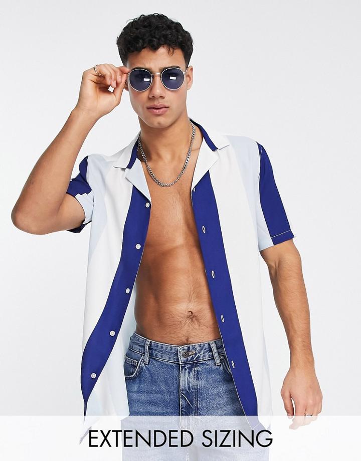 Asos Design Essential Revere Retro Stripe Shirt-blue