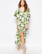 Traffic People Caftan Maxi Dress In Palm Print