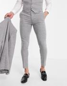 Asos Design Wedding Super Skinny Wool Mix Suit Pants In Gray Puppytooth-grey