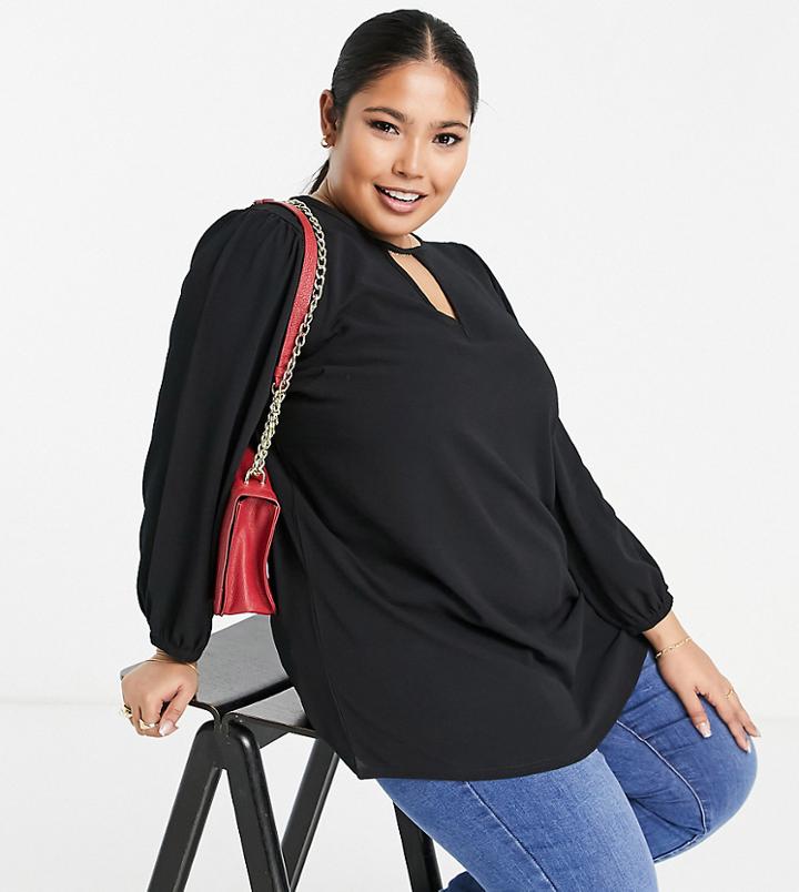 Yours Keyhole Detail Blouse In Black