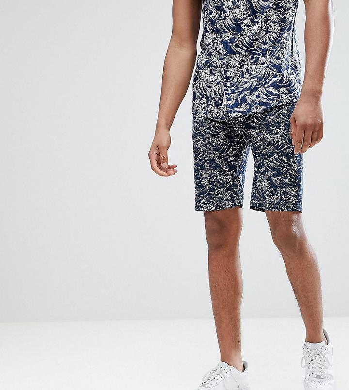 Bellfield Tall Chino Short With Wave Print - Navy